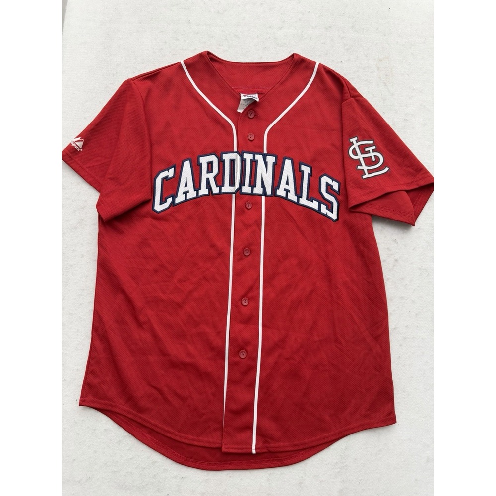 St Louis Cardinals Majestic Jersey Mens L Red MLB Baseball VTG Sewn Blank
